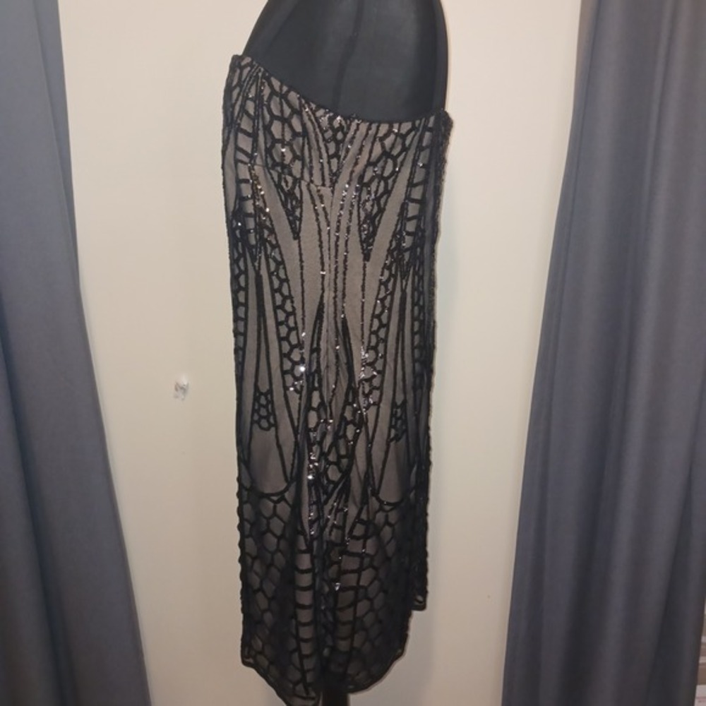 R&M Richards Petite Black Sequin Bling Art Deco Mesh Cocktail Dress 12P - Picture 4 of 9